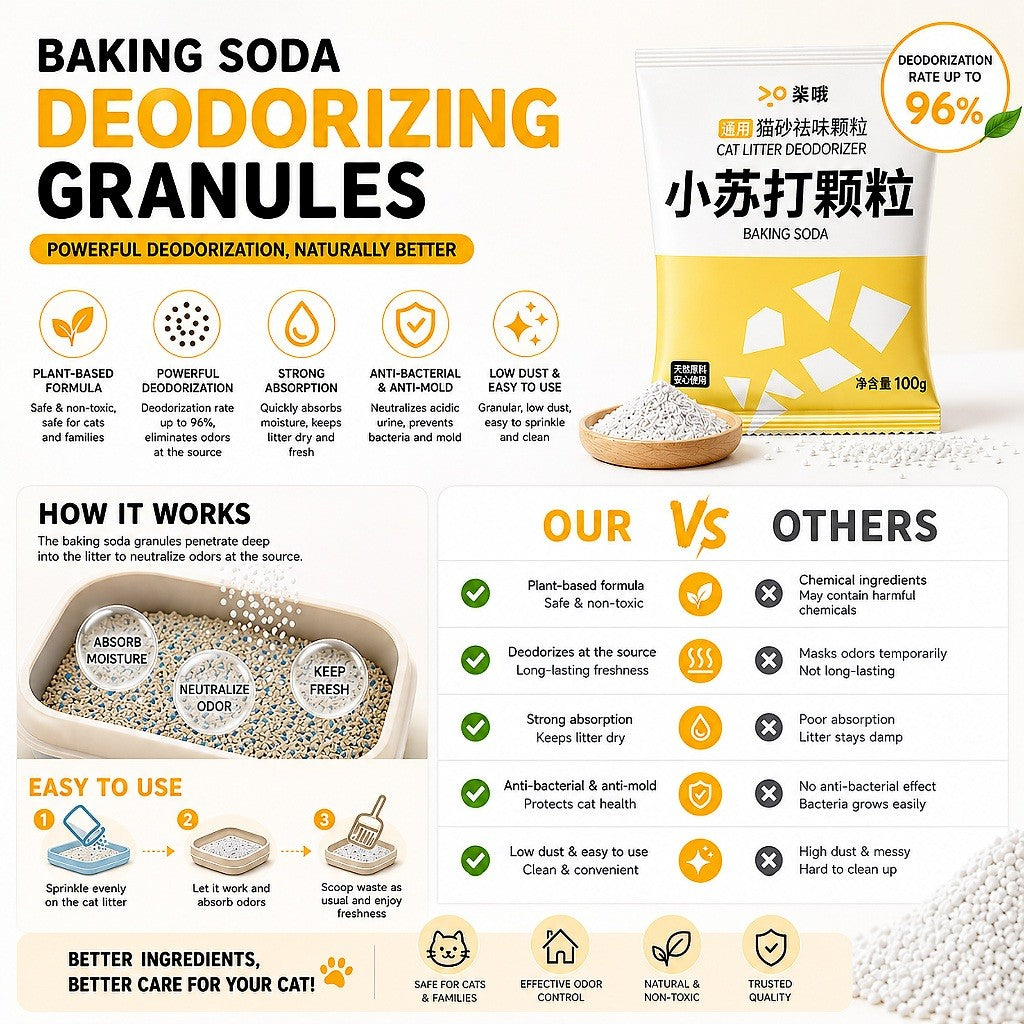 Kopipets Cat Litter Deodorizer Powder Baking Soda Granules Odor Eliminator Cat Litter Additive Urine Smell Remover