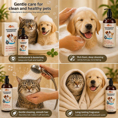 Kopipets 3-Piece Set Natural Pet Shampoo for Dogs & Cats 500ml Anti-Itch Odor Control + Free Towel & Bath Brush