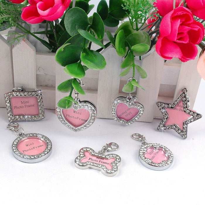 Kopipets Pet Round Diamond ID Tag DIY Handwritten Anti-Lost Name Pendant Heart Charm for Dogs