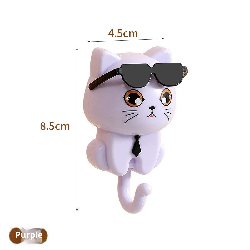 Kopipets Cute Cat Wall Hook Creative Black Cat Adhesive Hook, Strong Waterproof No-Drill Hanger