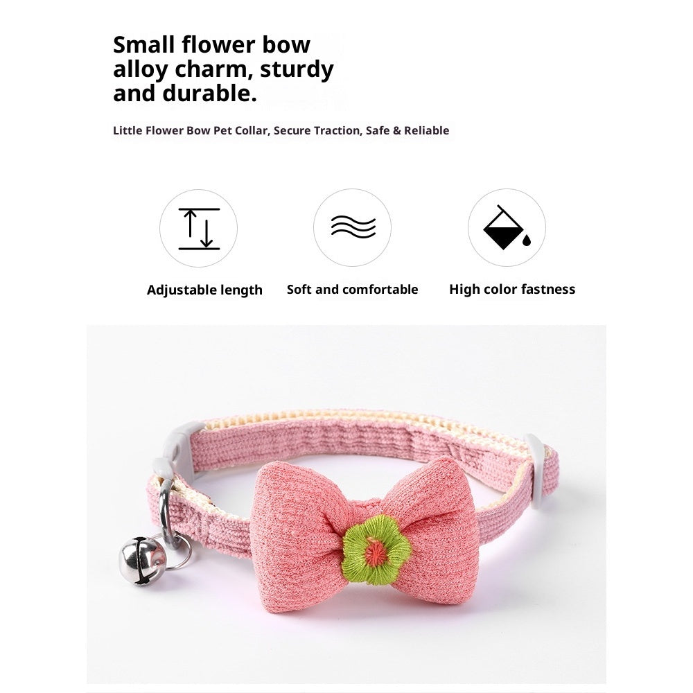 Kopipets Adjustable Cat Collar with Bow, Flower & Bell Soft Breathable Pet Necklace for Cats