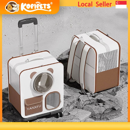 Kopipets Pet Rolling Carrier Backpack Space Capsule Design | Foldable Large-Capacity Trolley Bag