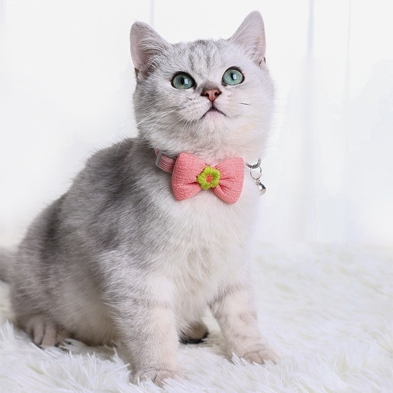 Kopipets Adjustable Cat Collar with Bow, Flower & Bell Soft Breathable Pet Necklace for Cats