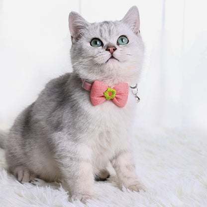 Kopipets Adjustable Cat Collar with Bow, Flower & Bell Soft Breathable Pet Necklace for Cats