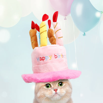 Kopipets Pet Birthday Hat Adjustable Cute Plush Cap for Cats and Dogs Party Decoration Accessories