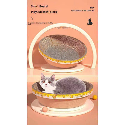 Kopipets Round Cat Scratcher Bed | Thickened Corrugated Cardboard Cat Toy | Multi-Functional Scratch, Rest & Play