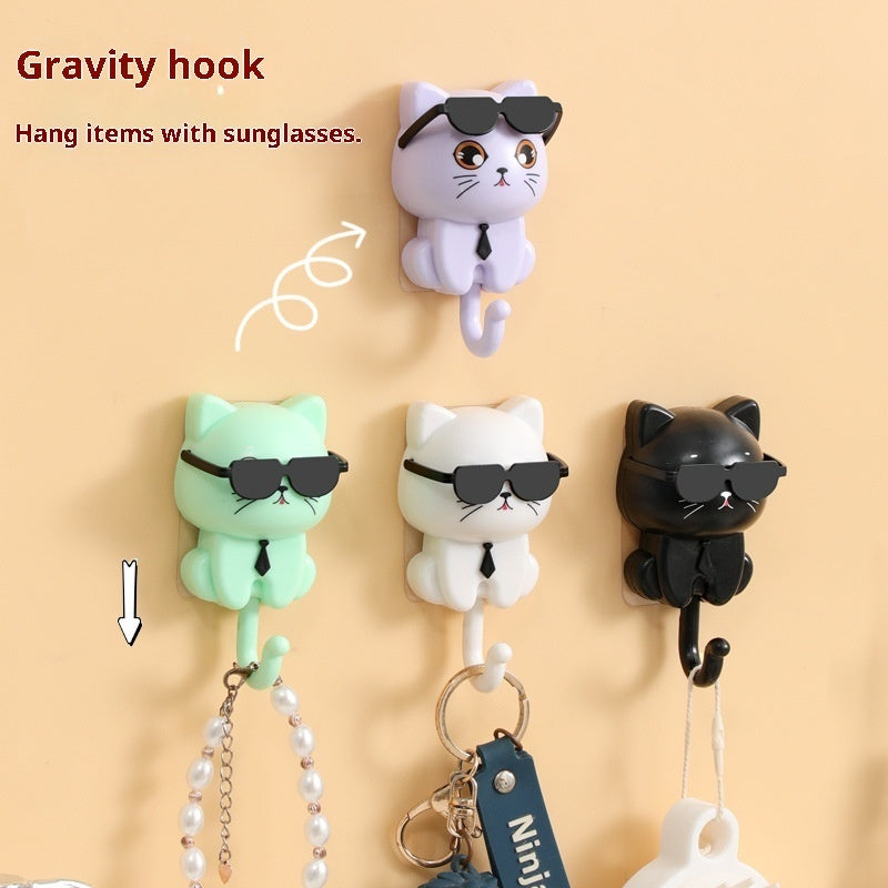 Kopipets Cute Cat Wall Hook Creative Black Cat Adhesive Hook, Strong Waterproof No-Drill Hanger