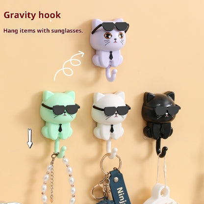 Kopipets Cute Cat Wall Hook Creative Black Cat Adhesive Hook, Strong Waterproof No-Drill Hanger