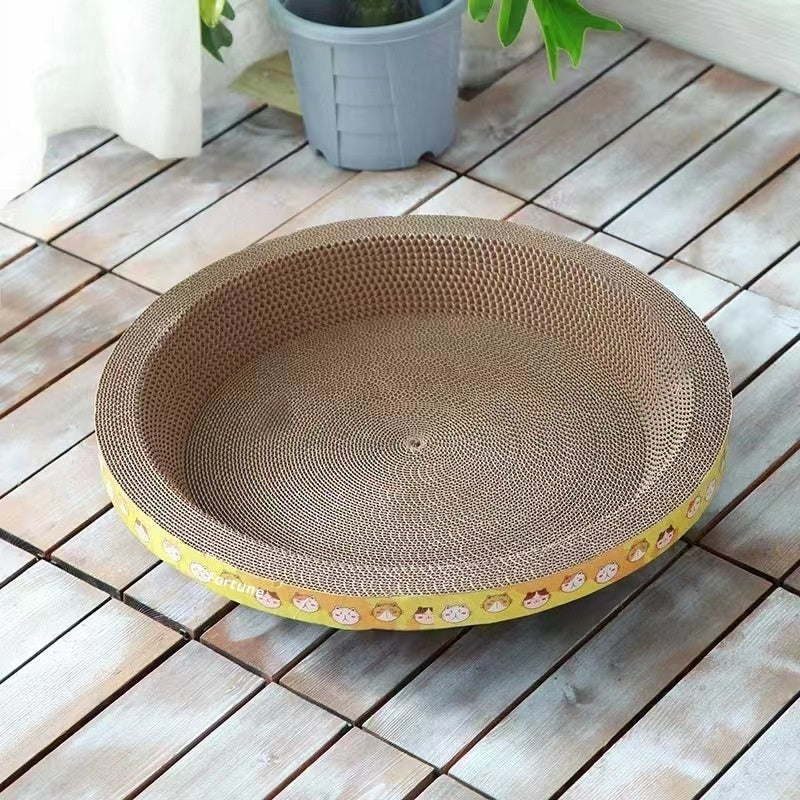 Kopipets Round Cat Scratcher Bed | Thickened Corrugated Cardboard Cat Toy | Multi-Functional Scratch, Rest & Play