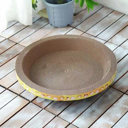 Kopipets Round Cat Scratcher Bed | Thickened Corrugated Cardboard Cat Toy | Multi-Functional Scratch, Rest & Play