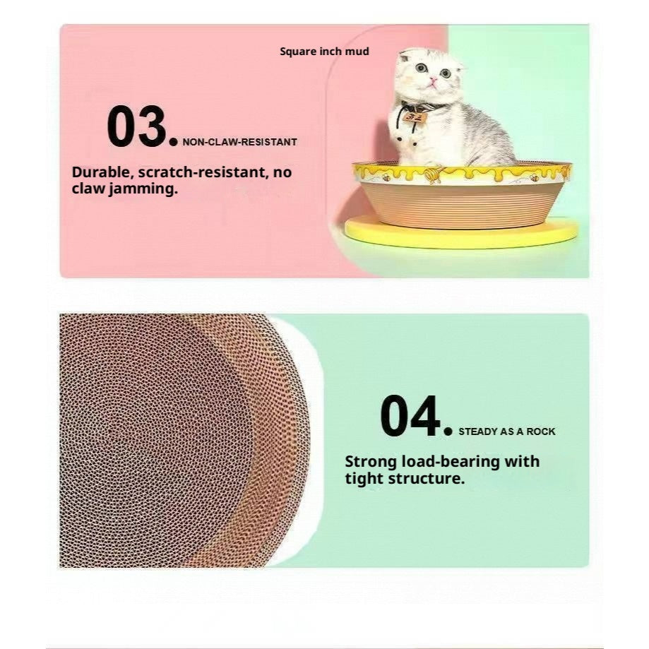 Kopipets Round Cat Scratcher Bed | Thickened Corrugated Cardboard Cat Toy | Multi-Functional Scratch, Rest & Play
