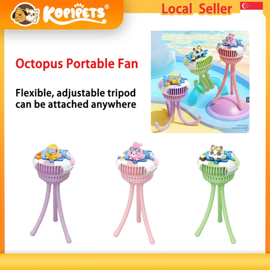Kopipets Chrimas Gift Cute Octopus USB Baby Stroller Fan Bladeless Quiet 3-Speed Portable Rechargeable Phone Stand Fan