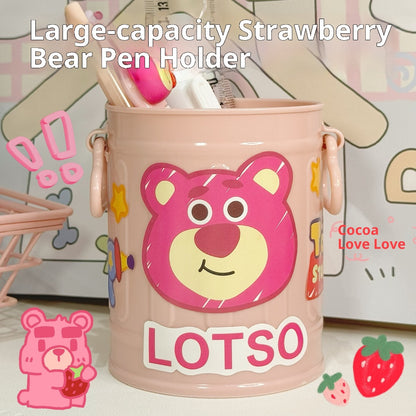Kopipets Cute Pink Pen Holder Strawberry Bear Desktop Storage Box Winnie the Pooh Large Capacity
