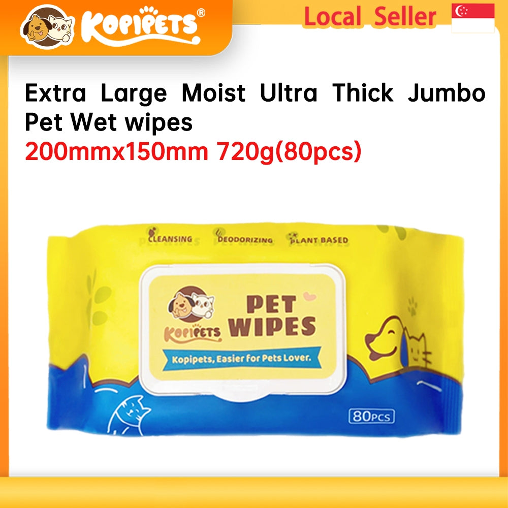 Kopipets Local Seller Jumbo Pet Wet Wipes 200mm ×150mm 720g Extra Thick Alcohol-Free Moist & Gentle