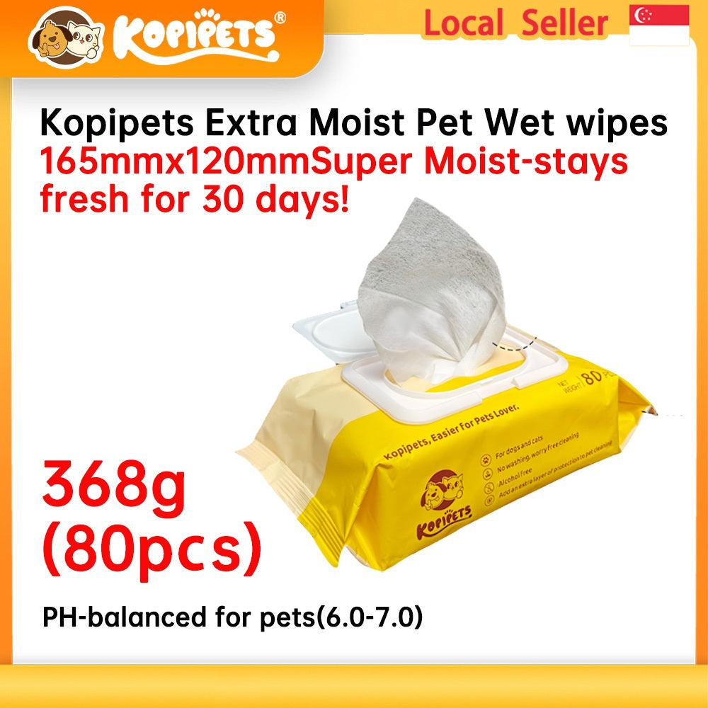 Kopipets Local Seller Moist Pet Wet Wipes 165mm×120mm 368g Alcohol-Free Extra Moist 30 Day Fresh