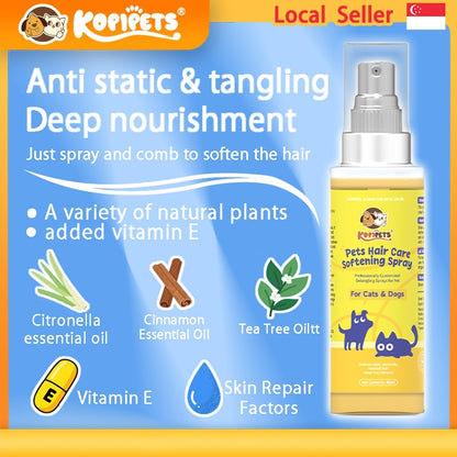 Kopipets Hair Care Softening Detangling Spray for Pets 80ml｜Smooths Fur, Easy Combing, Prevents Knots
