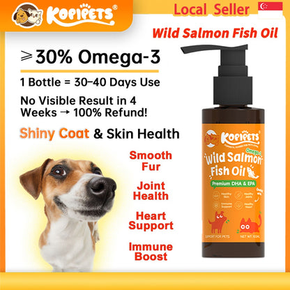 Kopipets Wild Salmon Fish Oil for Cats Dog Shiny Coat Skin reduce shedding High Omega-3 Pet Fish oil