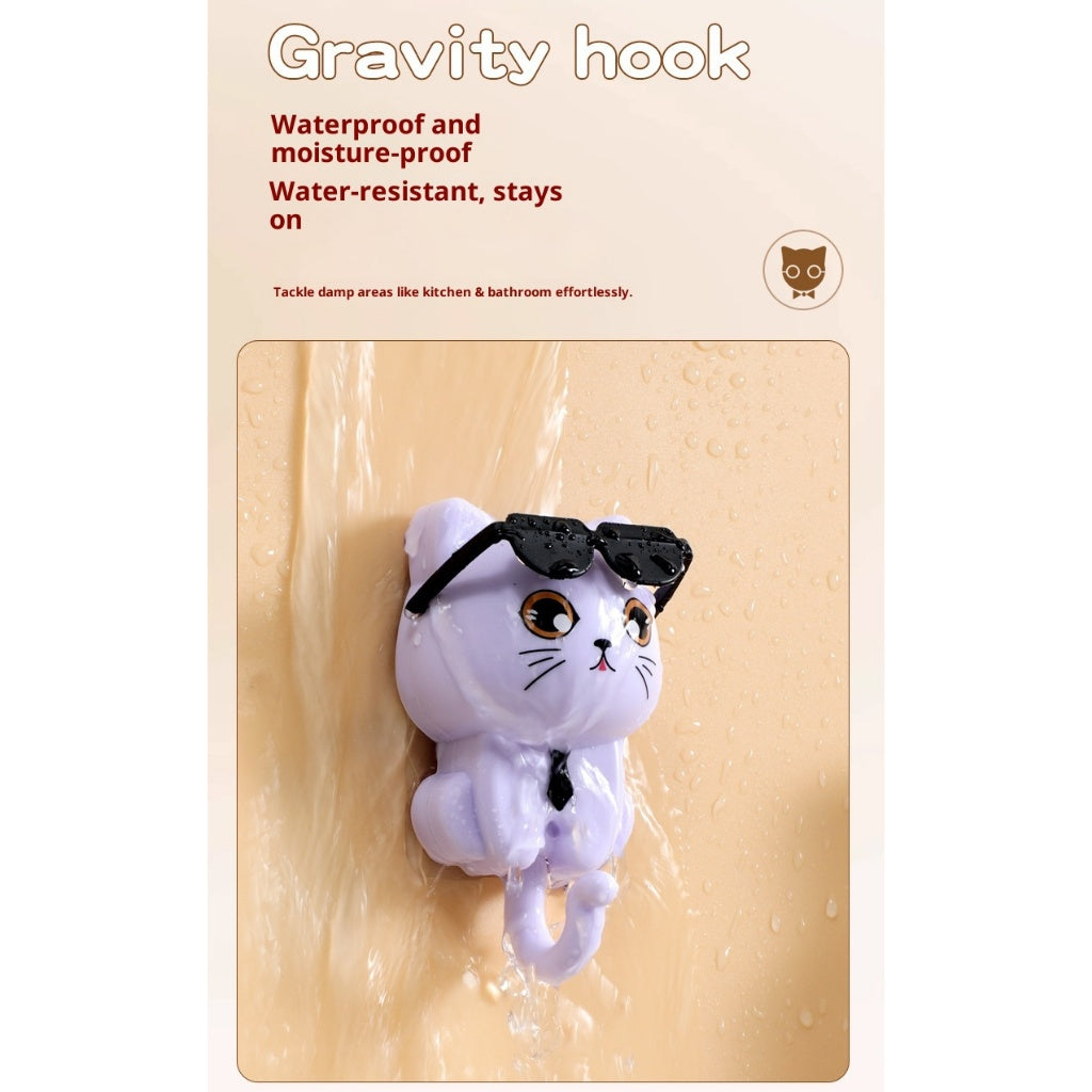 Kopipets Cute Cat Wall Hook Creative Black Cat Adhesive Hook, Strong Waterproof No-Drill Hanger