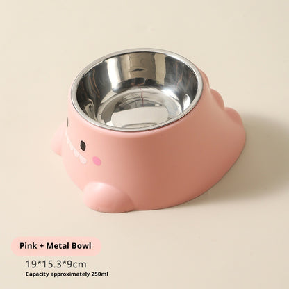 Kopipets Dinosaur Pet Feeding Bowl Tilted Anti-Slip Cat Dog Bowl Stainless Steel Detachable Design 15° Neck Protection