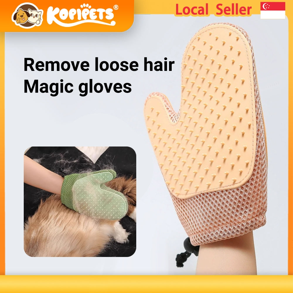 Kopipets Pet Grooming Glove | Double-Sided Rubber Hair Removal & Massage Mitt | Pet Hair Cleaner for Cats, Dog