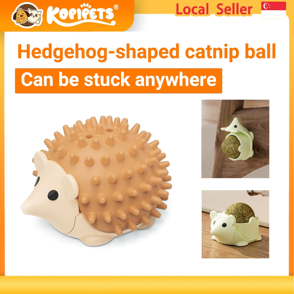 Kopipets Hedgehog Catnip Lick Ball Rotatable & Stickable Cat Toy for Scratching, Teeth Cleaning & Fun