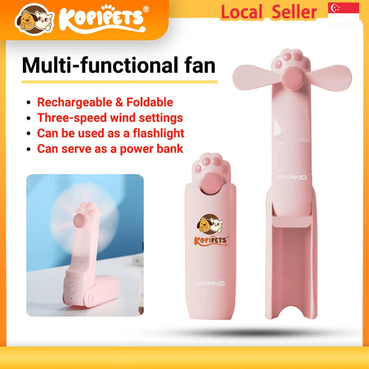 Kopipets Cute Cat Paw Portable Fan Foldable Mini Fan with Flashlight Power Bank Handheld Silent Cooling Fan