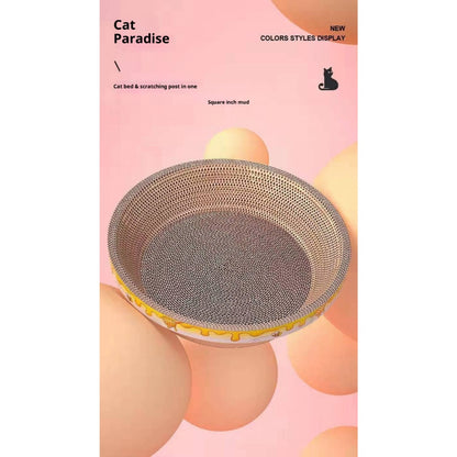 Kopipets Round Cat Scratcher Bed | Thickened Corrugated Cardboard Cat Toy | Multi-Functional Scratch, Rest & Play