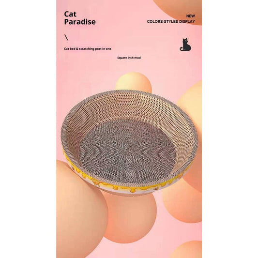 Kopipets Round Cat Scratcher Bed | Thickened Corrugated Cardboard Cat Toy | Multi-Functional Scratch, Rest & Play