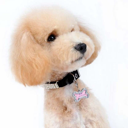 Kopipets Pet Round Diamond ID Tag DIY Handwritten Anti-Lost Name Pendant Heart Charm for Dogs
