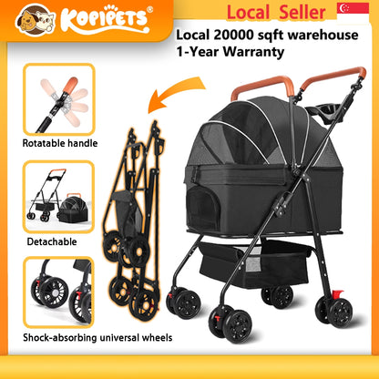 Kopipets Local Seller 3-in-1 Foldable Pet Stroller with Detachable Cat & Dog Carrier Lightweight
