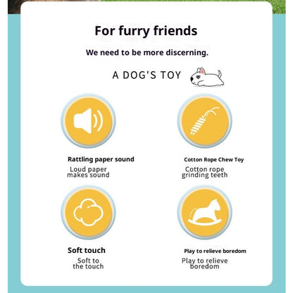 Kopipets Dog Squeaky Toy with Crinkle Sound Cotton Rope Chew Toy Cute Plush for Boredom Relief