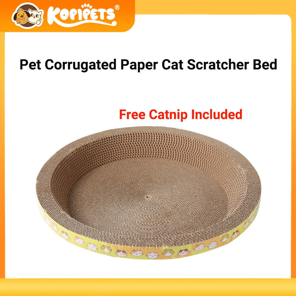 Kopipets Round Cat Scratcher Bed | Thickened Corrugated Cardboard Cat Toy | Multi-Functional Scratch, Rest & Play