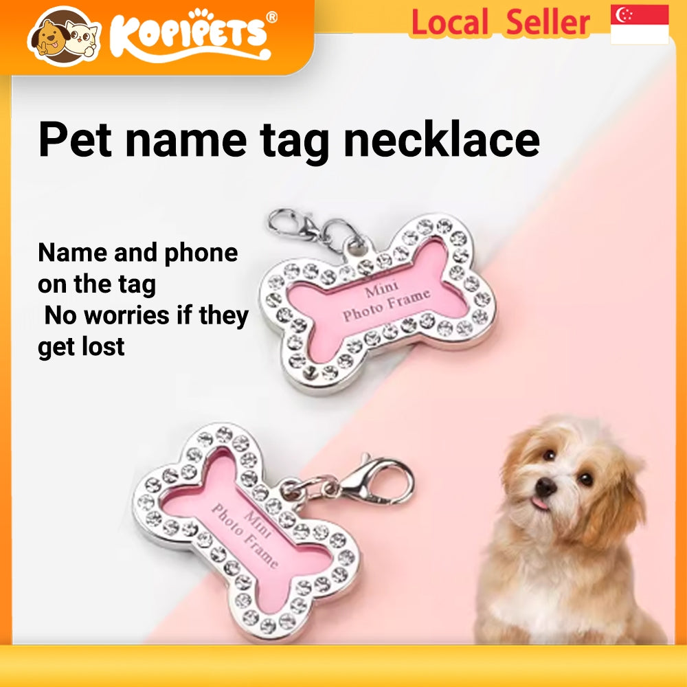 Kopipets Pet Round Diamond ID Tag DIY Handwritten Anti-Lost Name Pendant Heart Charm for Dogs