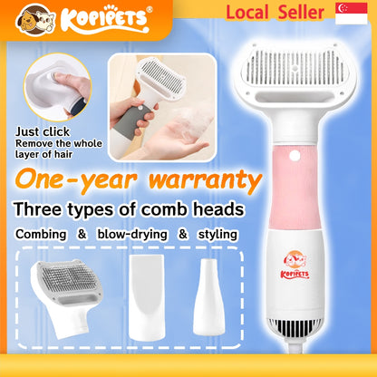 Kopipets 2-in-1 Pet Blow Dry Brush Low Noise Hair Dryer&Comb for Dogs (Poodle/Teddy)&Cats,Anti-Shed