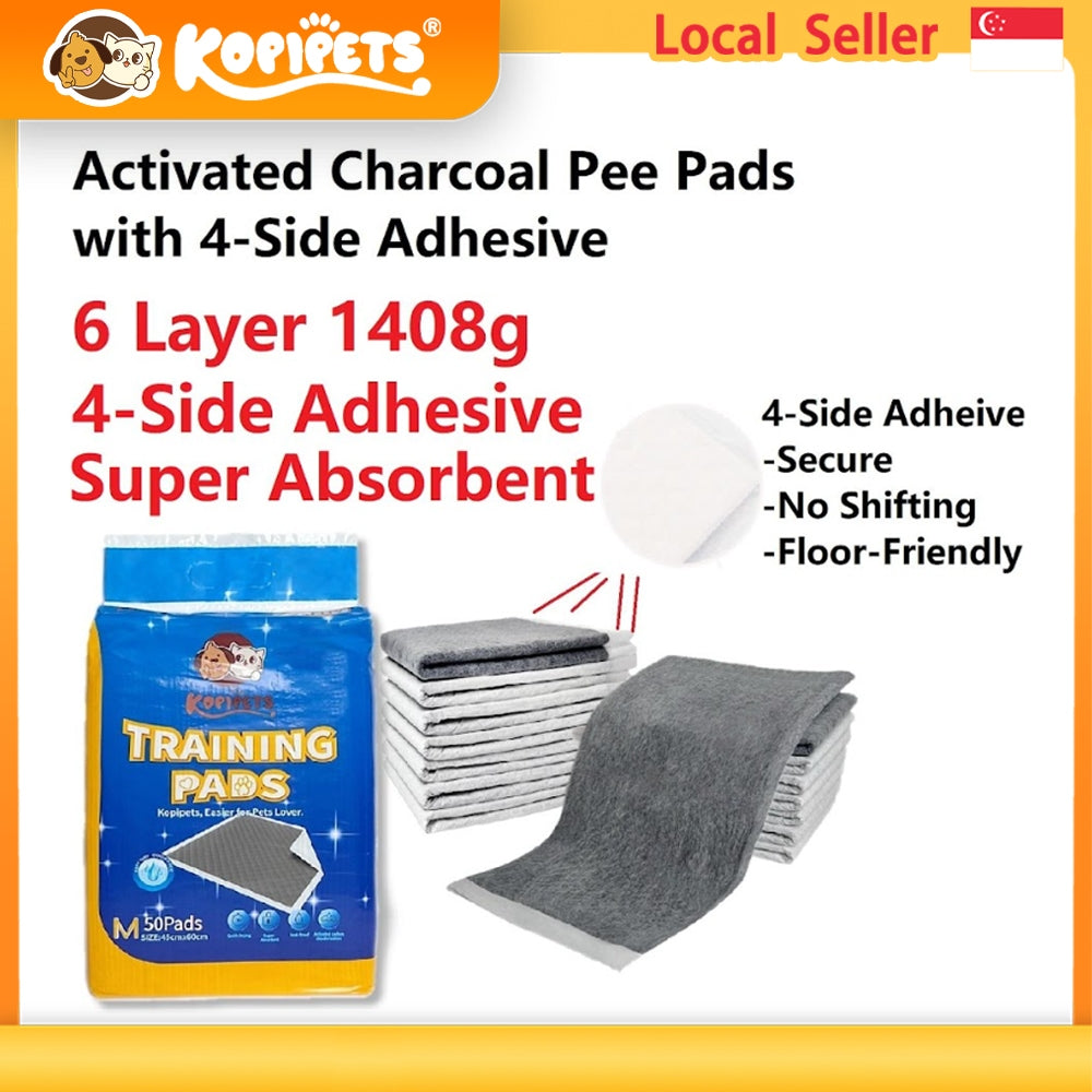 Kopipets Local Seller 1408g Activated Charcoal Pee Pads Super Absorbent 4-Side Adhesive Floor-Safety