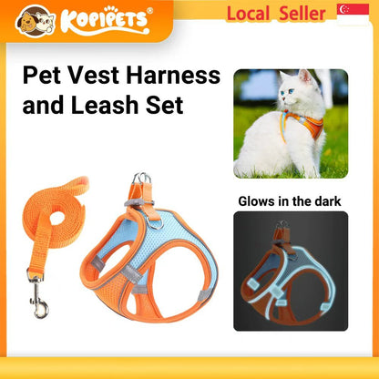 Kopipets Breathable Pet Harness Leash Set | Reflective Adjustable Cat Dog Vest | Lightweight & Anti-Escape