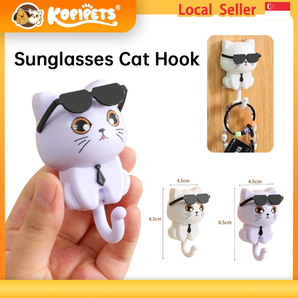 Kopipets Cute Cat Wall Hook Creative Black Cat Adhesive Hook, Strong Waterproof No-Drill Hanger