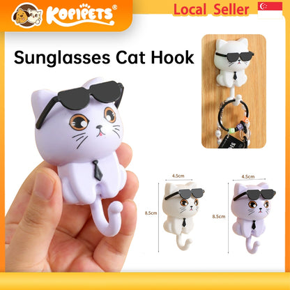 Kopipets Cute Cat Wall Hook Creative Black Cat Adhesive Hook, Strong Waterproof No-Drill Hanger
