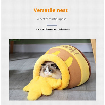 Kopipets Honey Jar Pet Bed Cute Cartoon Cat & Dog Nest Soft Washable Cozy Pet House
