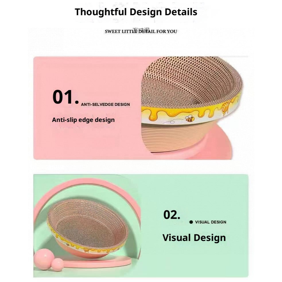 Kopipets Round Cat Scratcher Bed | Thickened Corrugated Cardboard Cat Toy | Multi-Functional Scratch, Rest & Play