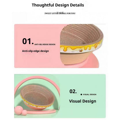 Kopipets Round Cat Scratcher Bed | Thickened Corrugated Cardboard Cat Toy | Multi-Functional Scratch, Rest & Play
