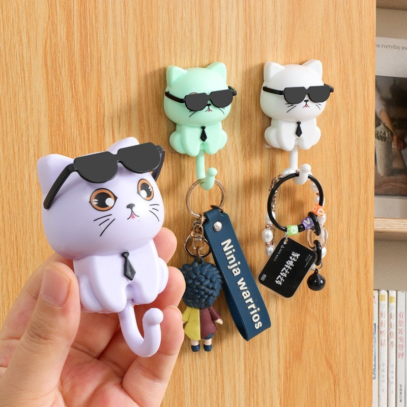Kopipets Cute Cat Wall Hook Creative Black Cat Adhesive Hook, Strong Waterproof No-Drill Hanger
