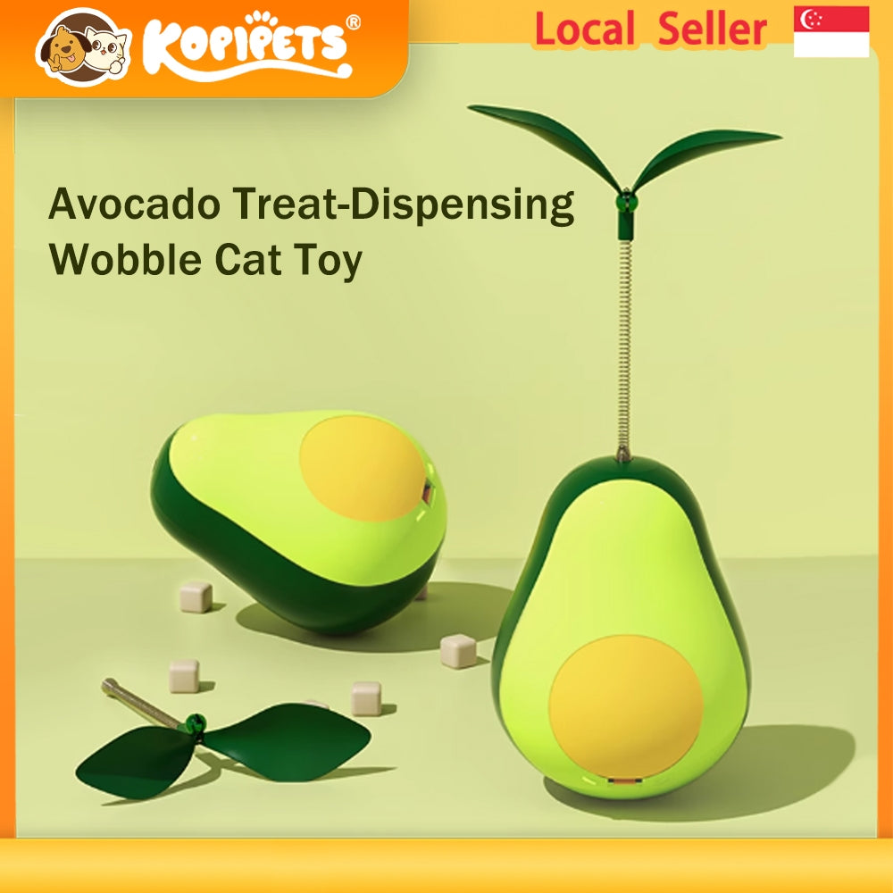Kopipets Avocado Wobble Cat Toy - Treat Dispensing Puzzle Ball for Boredom Relief, Self-Play Fun