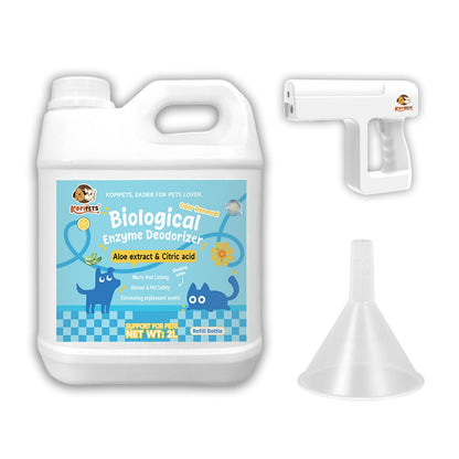 Kopipets Pet Enzyme Deodorizer Spray + Free UV Spray Gun Odor Remover for Cat & Dog Pet Freshener