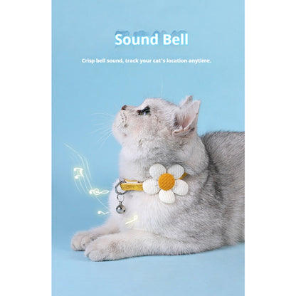 Kopipets Adjustable Cat Collar with Bow, Flower & Bell Soft Breathable Pet Necklace for Cats