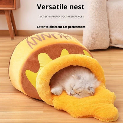 Kopipets Honey Jar Pet Bed Cute Cartoon Cat & Dog Nest Soft Washable Cozy Pet House