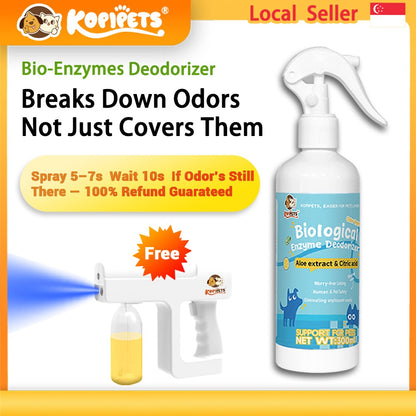 Kopipets Pet Enzyme Deodorizer Spray + Free UV Spray Gun Odor Remover for Cat & Dog Pet Freshener