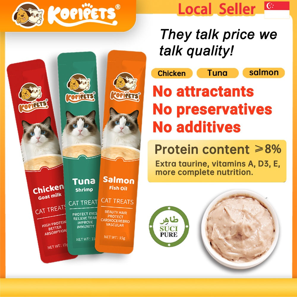 Kopipets 30pcs Value Pack Creamy Cat Treats Cats Love It Tuna|Salmon|Chicken High Protein Halal Certified