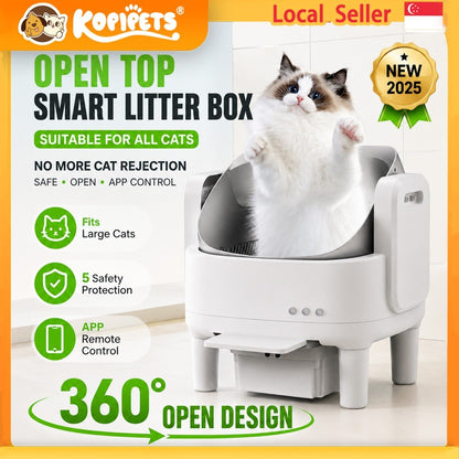 Kopipets Automatic Smart Cat Litter Box APP Control Open Top Self Cleaning Cat Toilet 15L Waste Bin