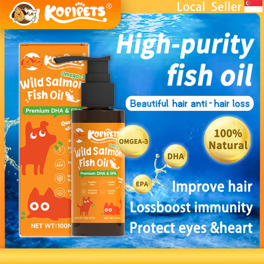 Kopipets Salmon Oil for Dogs & Cats Omega-3 DHA & EPA Shiny Coat Less Shedding Joint & Heart Health
